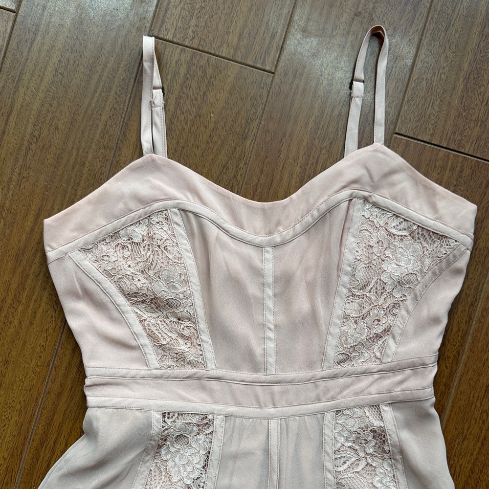 Blush Chiffon & Lace Summer A-line Coquette Dainty Layer Slip Dress size Small